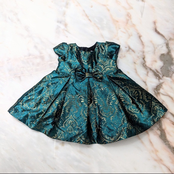 5T Girls Formal Dress Green Gold - Picture 1 of 2